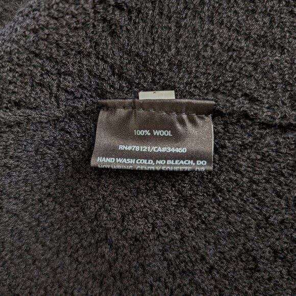 EILEEN FISHER Cardigan Womens M Black Wool Open Witchy Knit Long Sleeve FLAWS - Picture 10 of 12